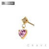 IMPLANT GRADE TITANIUM THREADLESS PUSH IN STARBURST CZ HEART DANGLE TOP PART